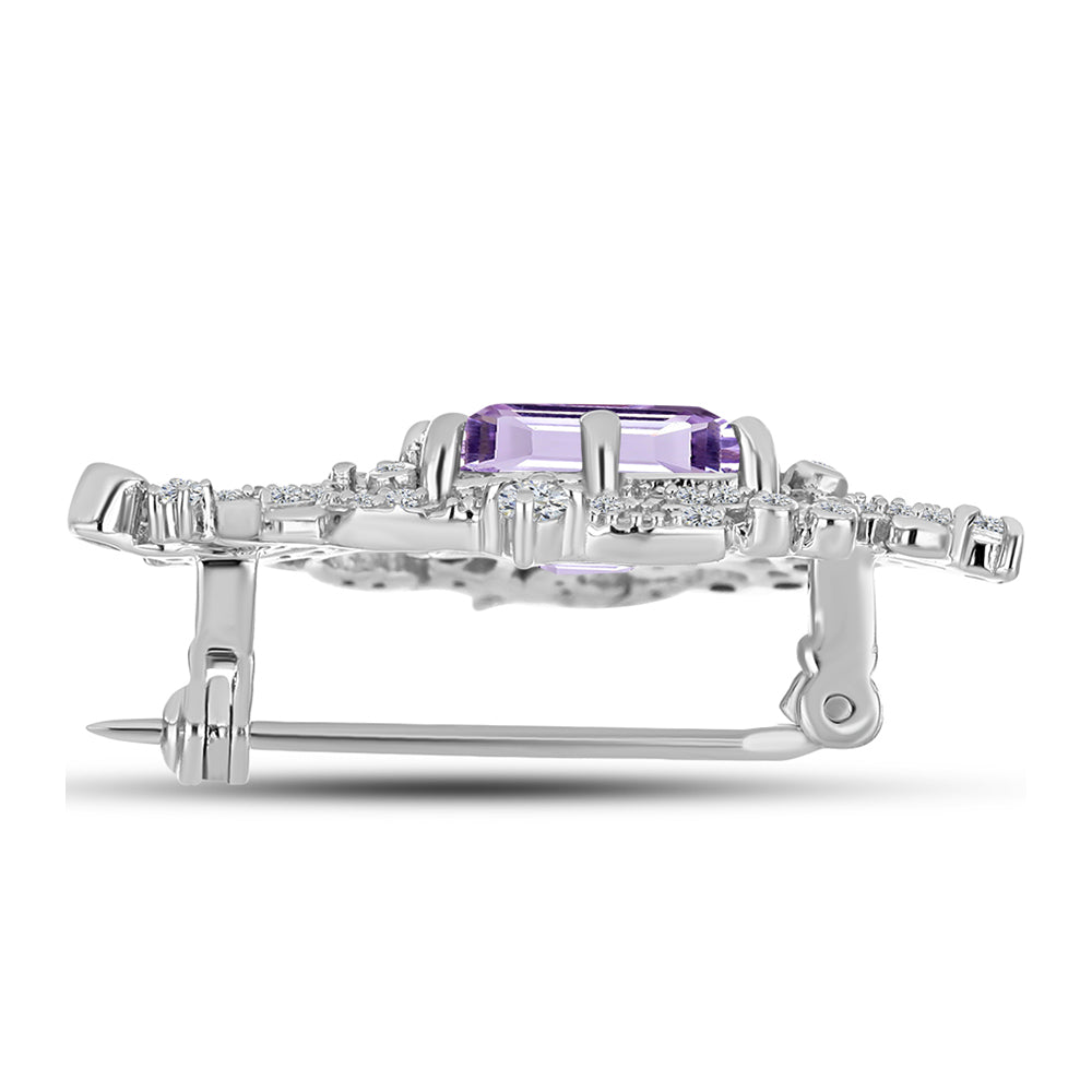 Silberbrosche mit Rose De France Amethyst und weißem Topas 2 