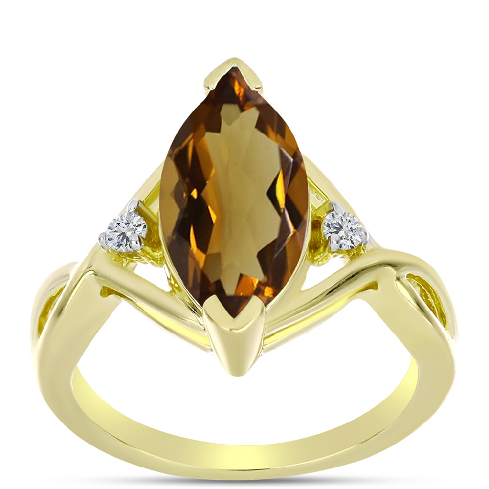 Goldplattierter Silberring mit Cognac-Quarz und weißem Topas 3 