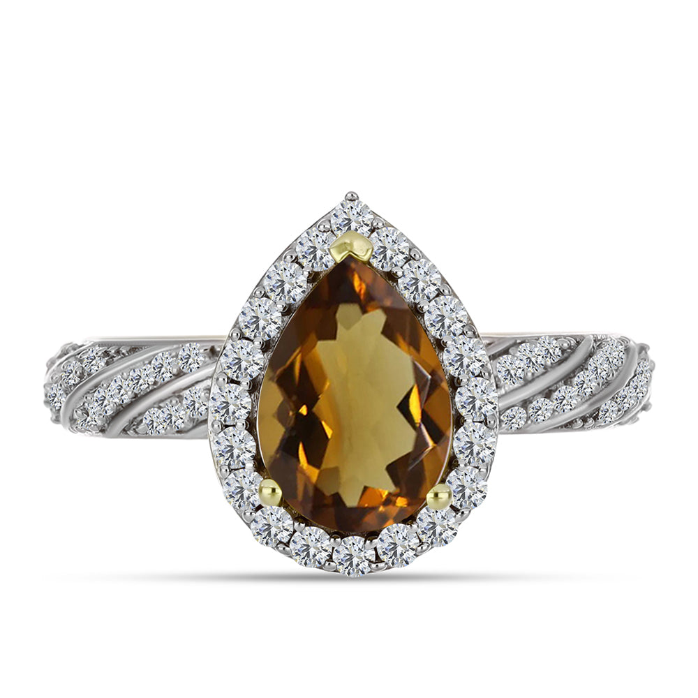Goldplattierter Silberring mit Cognac-Quarz und weißem Topas