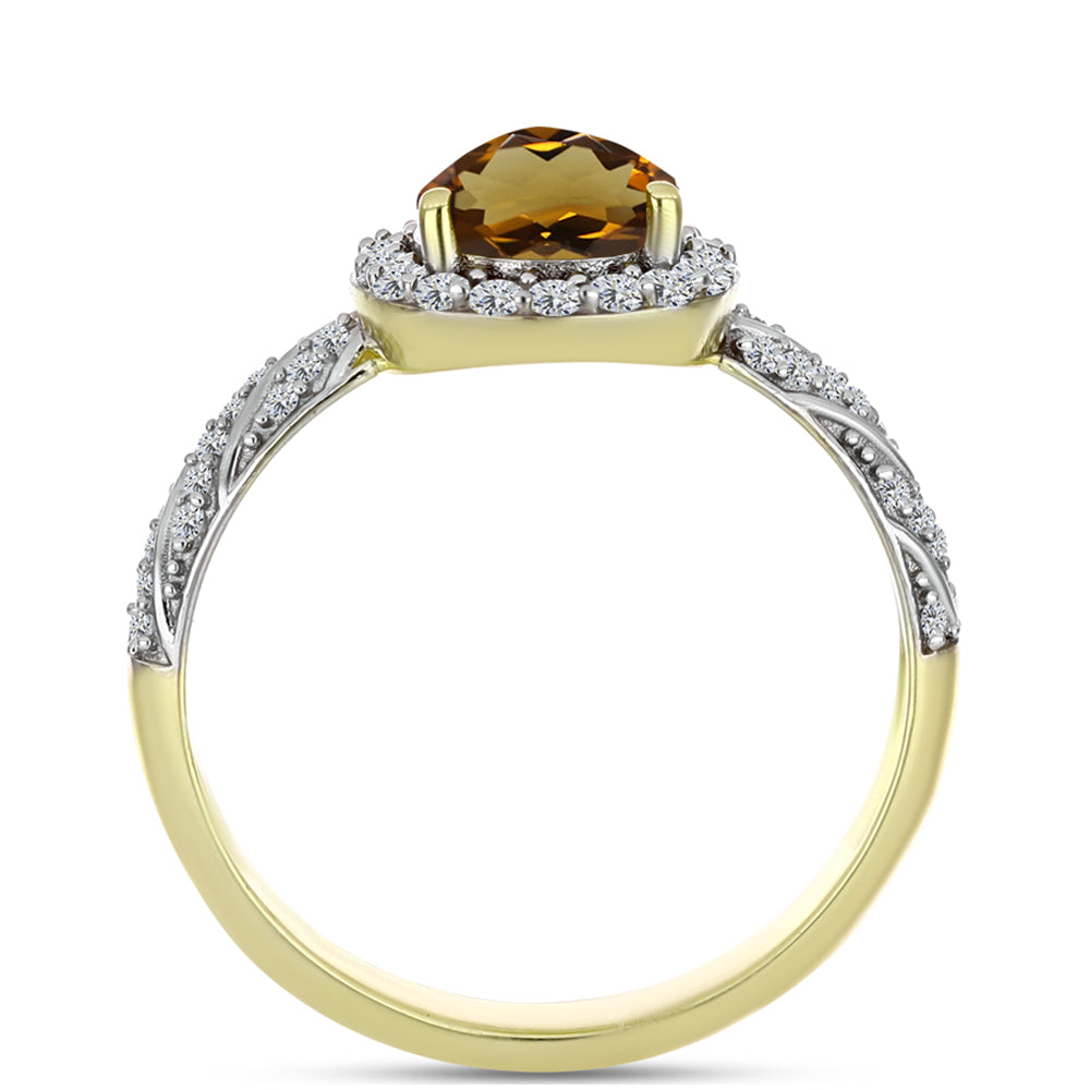 Goldplattierter Silberring mit Cognac-Quarz und weißem Topas 2 