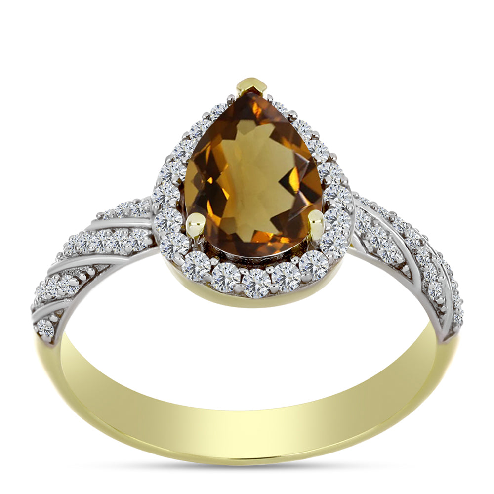 Goldplattierter Silberring mit Cognac-Quarz und weißem Topas