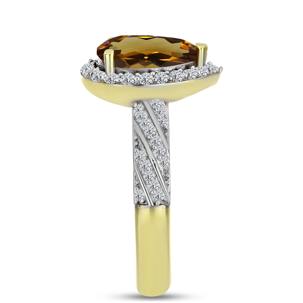 Goldplattierter Silberring mit Cognac-Quarz und weißem Topas 4 