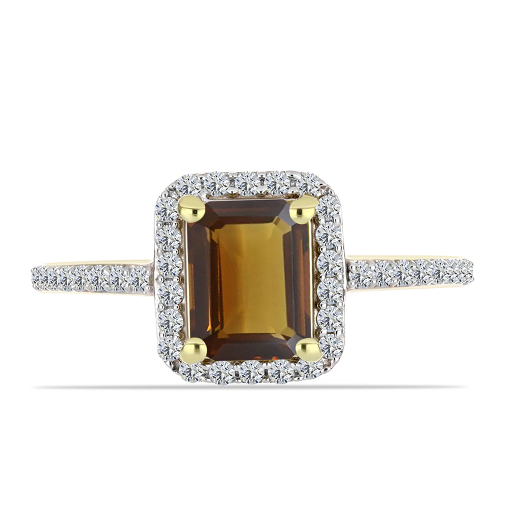 Goldplattierter Silberring mit Cognac-Quarz und weißem Topas 1 