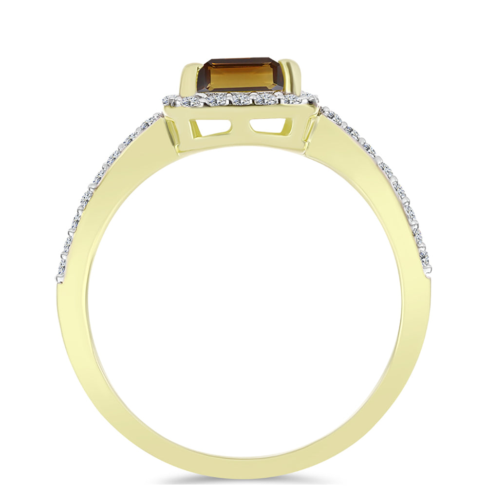 Goldplattierter Silberring mit Cognac-Quarz und weißem Topas