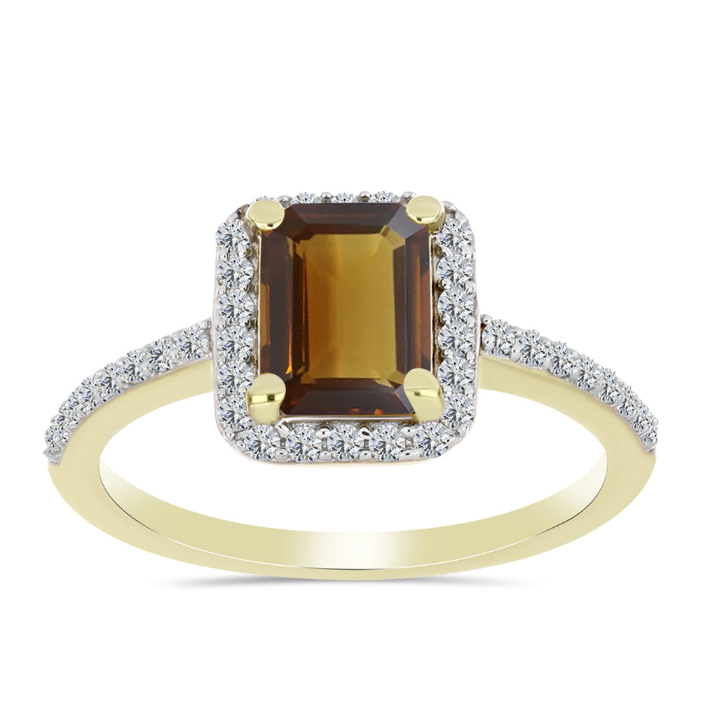 Goldplattierter Silberring mit Cognac-Quarz und weißem Topas