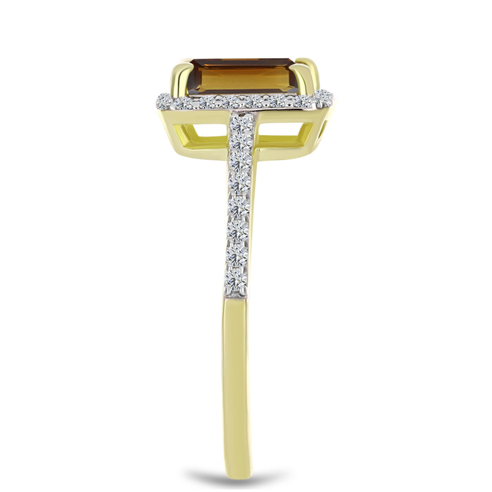 Goldplattierter Silberring mit Cognac-Quarz und weißem Topas