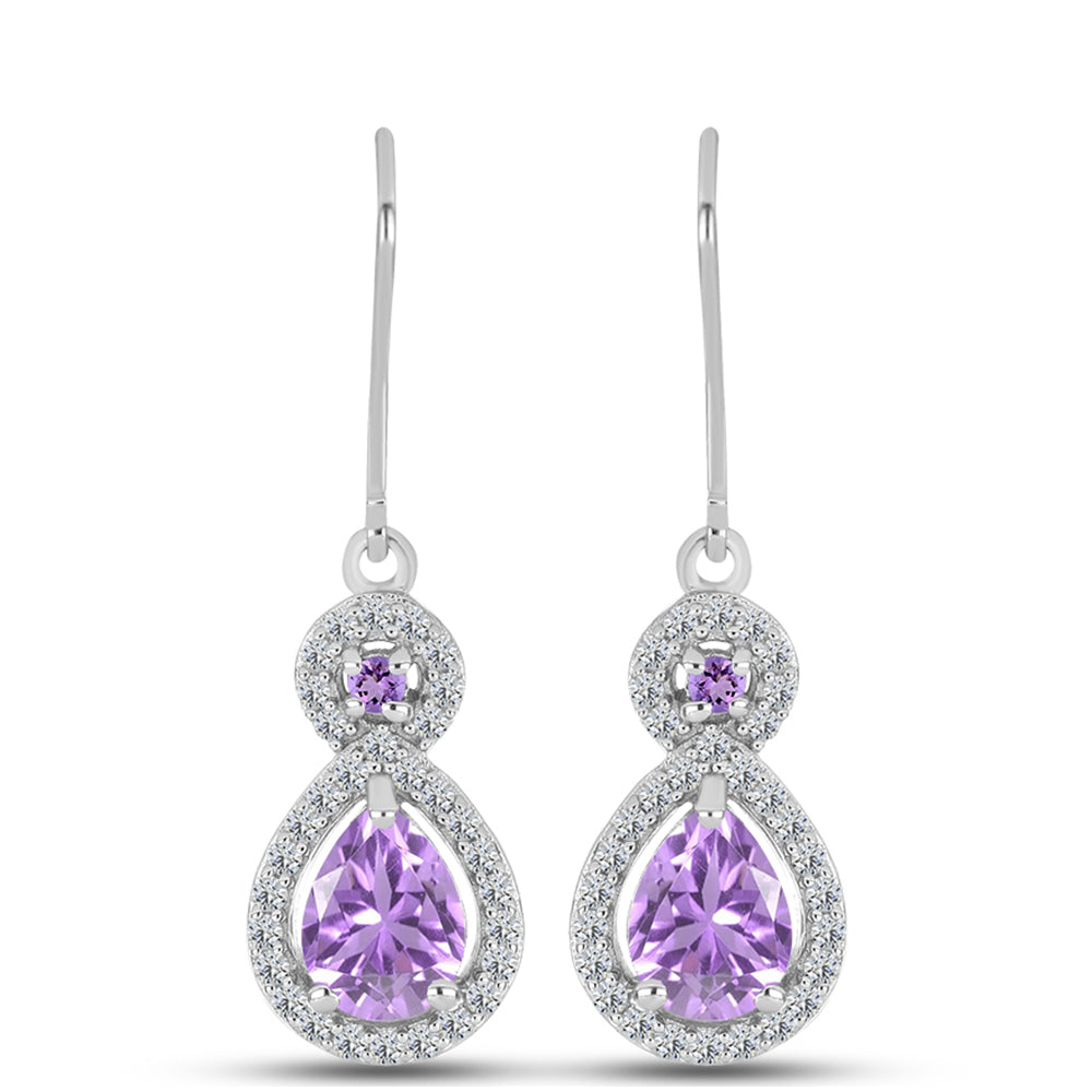 Silberohrringe mit Rose De France Amethyst und weißem Topas