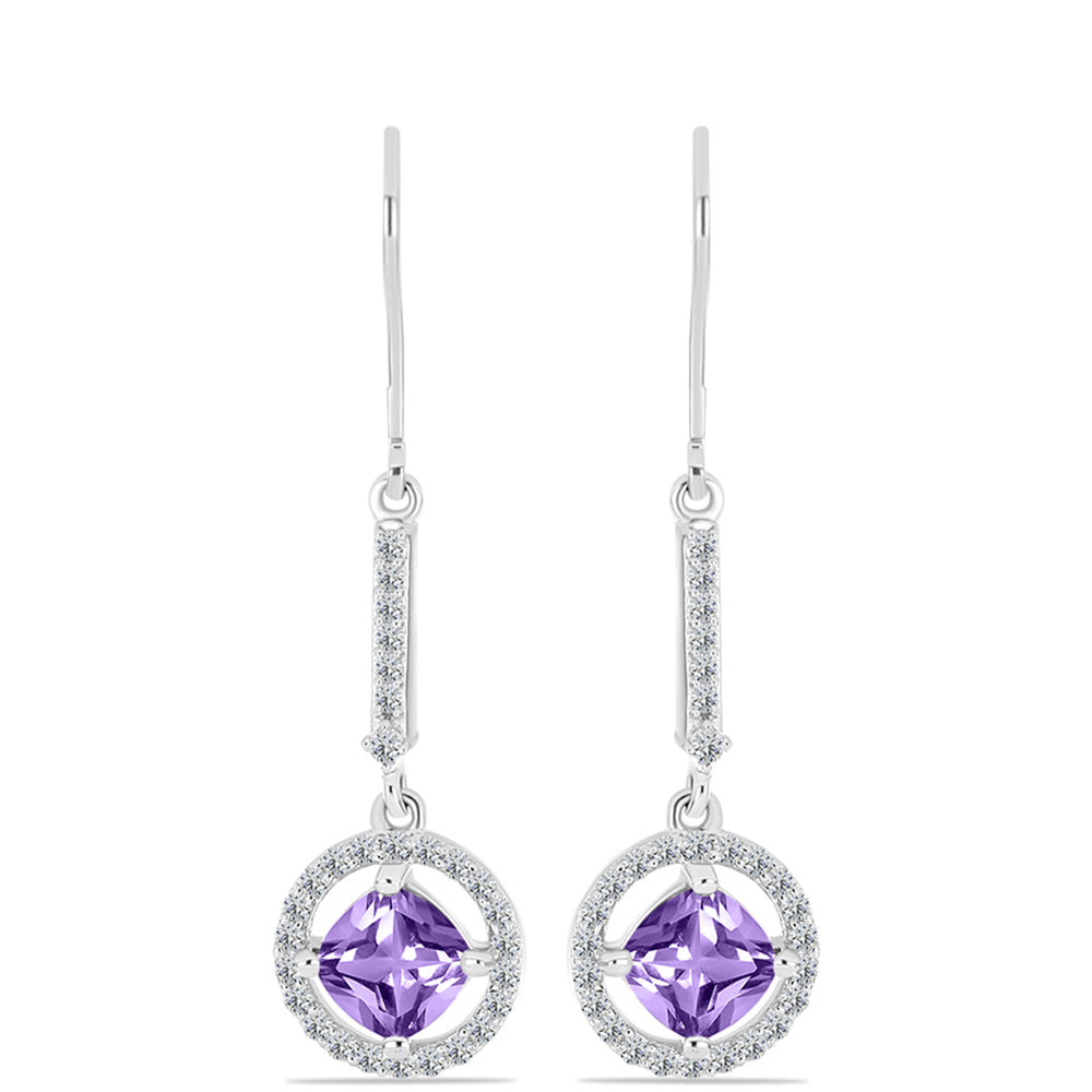 Silberohrringe mit Rose De France Amethyst und weißem Topas 1 