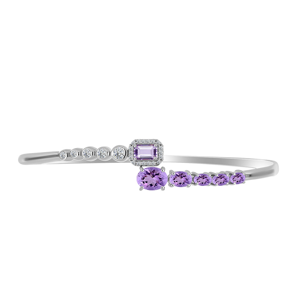 Silberbrosche mit Rose De France Amethyst und weißem Topas 2 