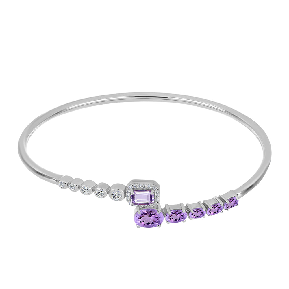 Silberbrosche mit Rose De France Amethyst und weißem Topas 1 