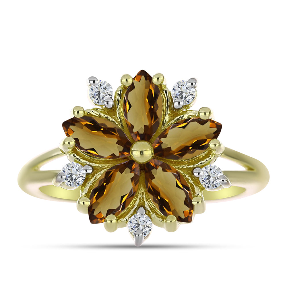 Goldplattierter Silberring mit Cognac-Quarz und weißem Topas 1 