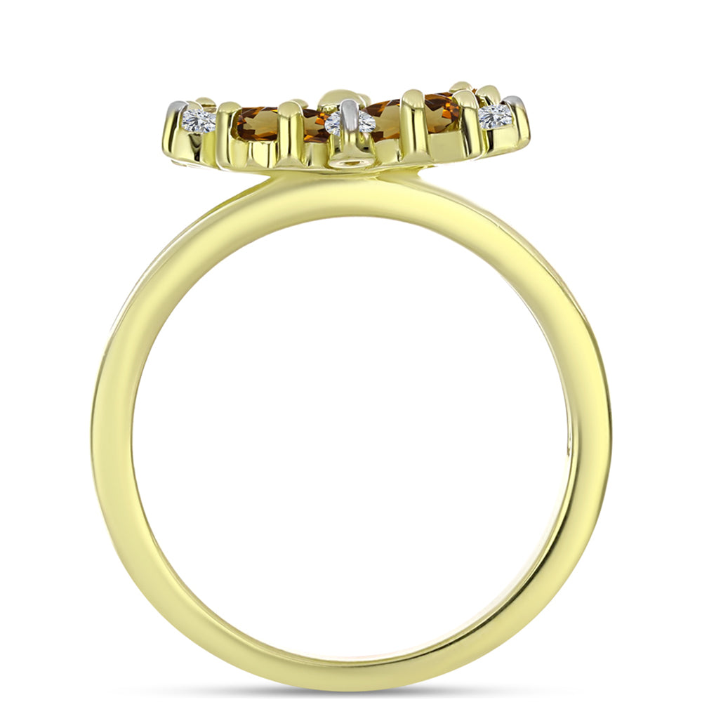 Goldplattierter Silberring mit Cognac-Quarz und weißem Topas