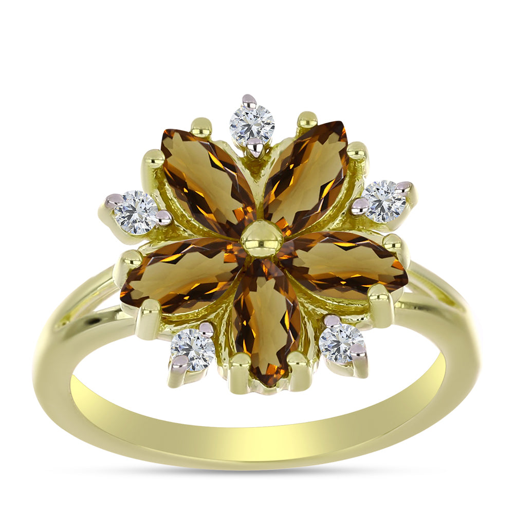 Goldplattierter Silberring mit Cognac-Quarz und weißem Topas 3 