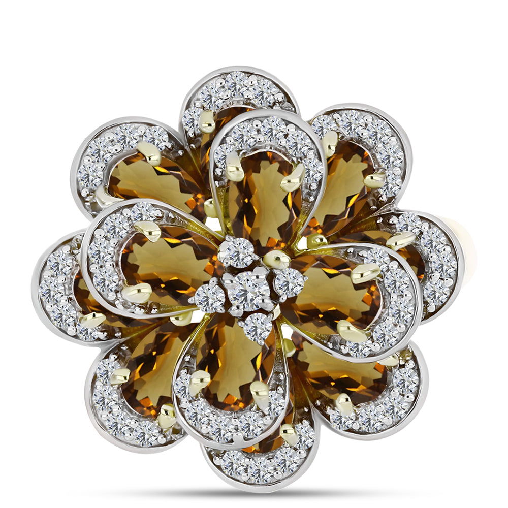 Goldplattierter Silberring mit Cognac-Quarz und weißem Topas 1 
