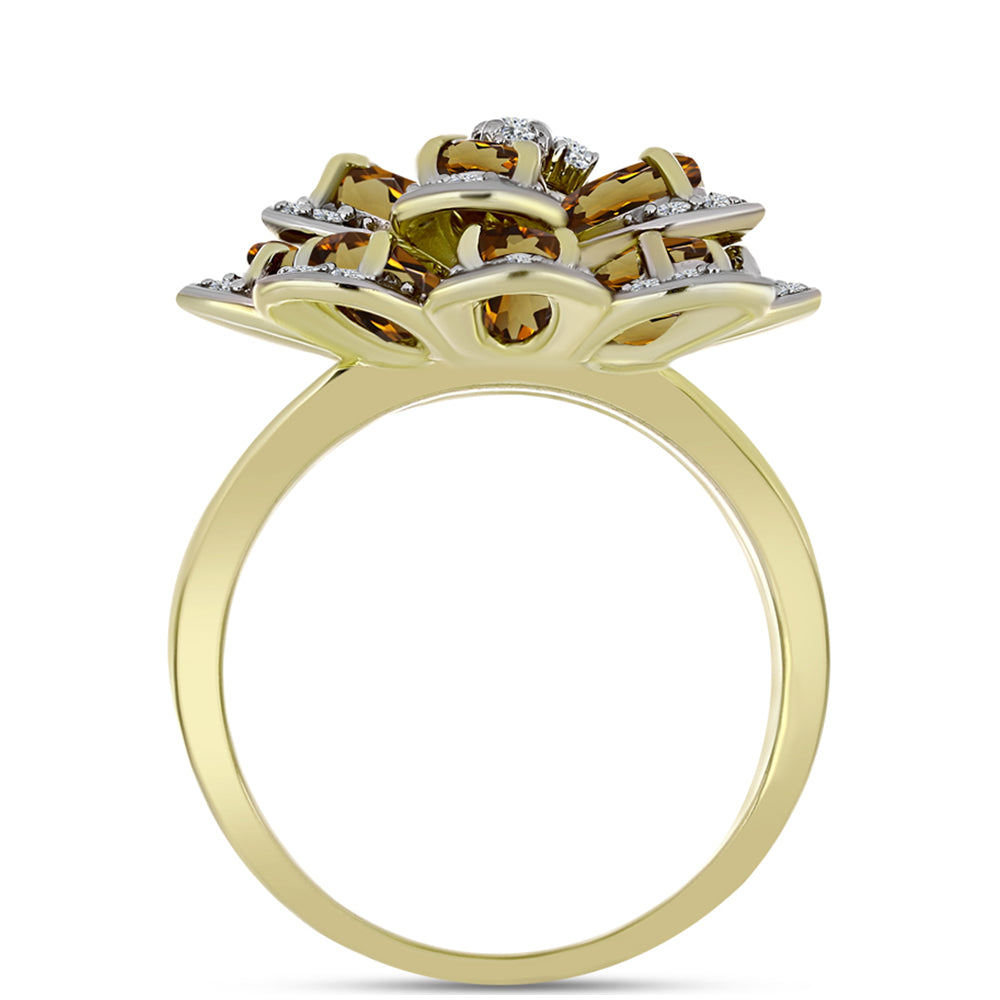 Goldplattierter Silberring mit Cognac-Quarz und weißem Topas