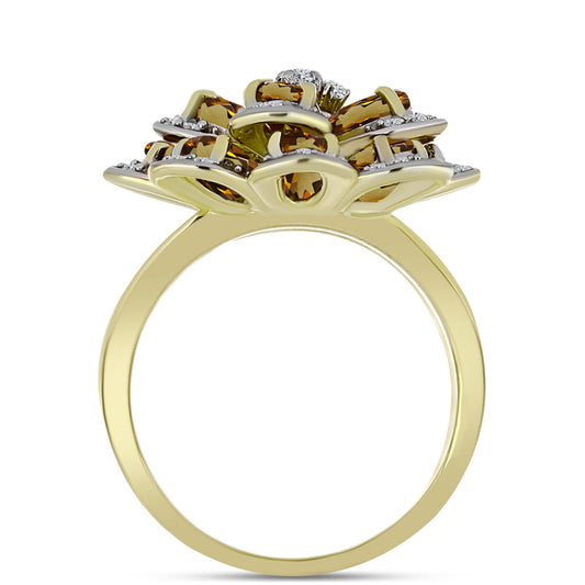 Goldplattierter Silberring mit Cognac-Quarz und weißem Topas