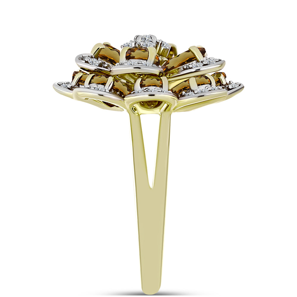 Goldplattierter Silberring mit Cognac-Quarz und weißem Topas 4 