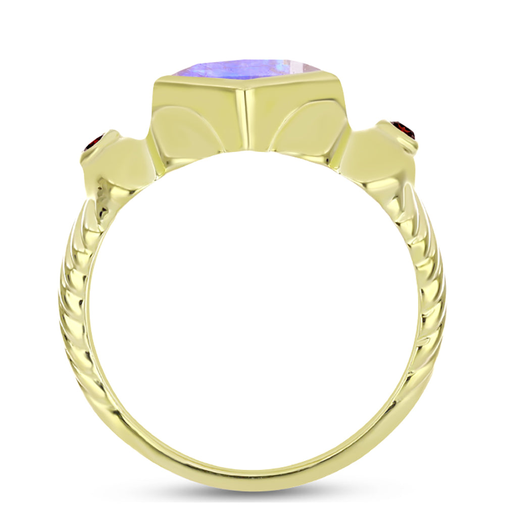 Goldplattierter Silberring mit Regenbogenmondstein und Barton Granat 2 