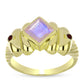 Goldplattierter Silberring mit Regenbogenmondstein und Barton Granat