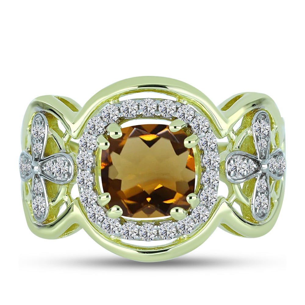 Goldplattierter Silberring mit Cognac-Quarz und weißem Topas 1 