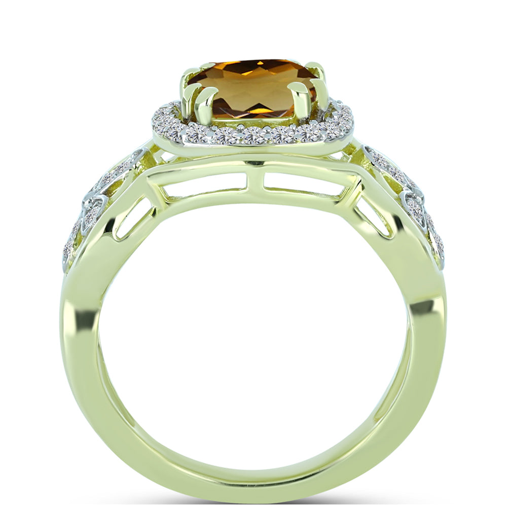 Goldplattierter Silberring mit Cognac-Quarz und weißem Topas