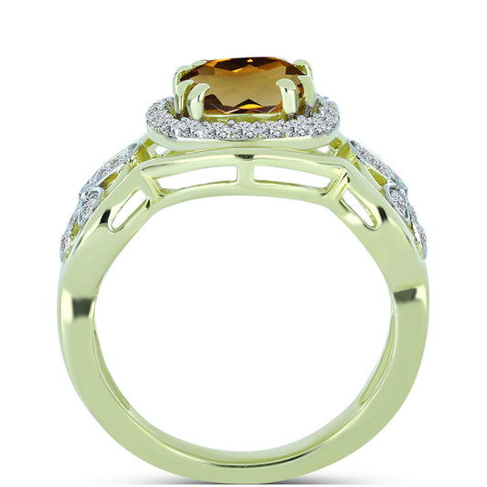 Goldplattierter Silberring mit Cognac-Quarz und weißem Topas