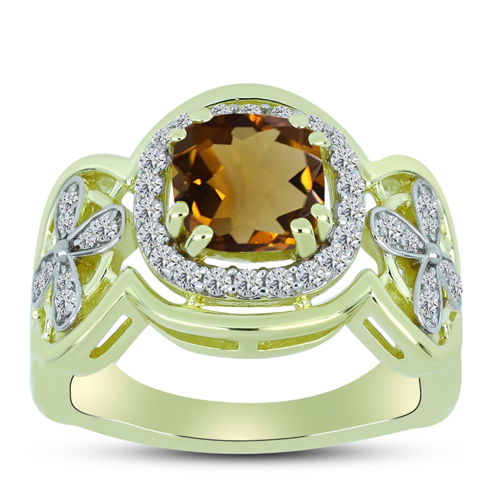 Goldplattierter Silberring mit Cognac-Quarz und weißem Topas