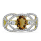 Goldplattierter Silberring mit Cognac-Quarz und weißem Topas