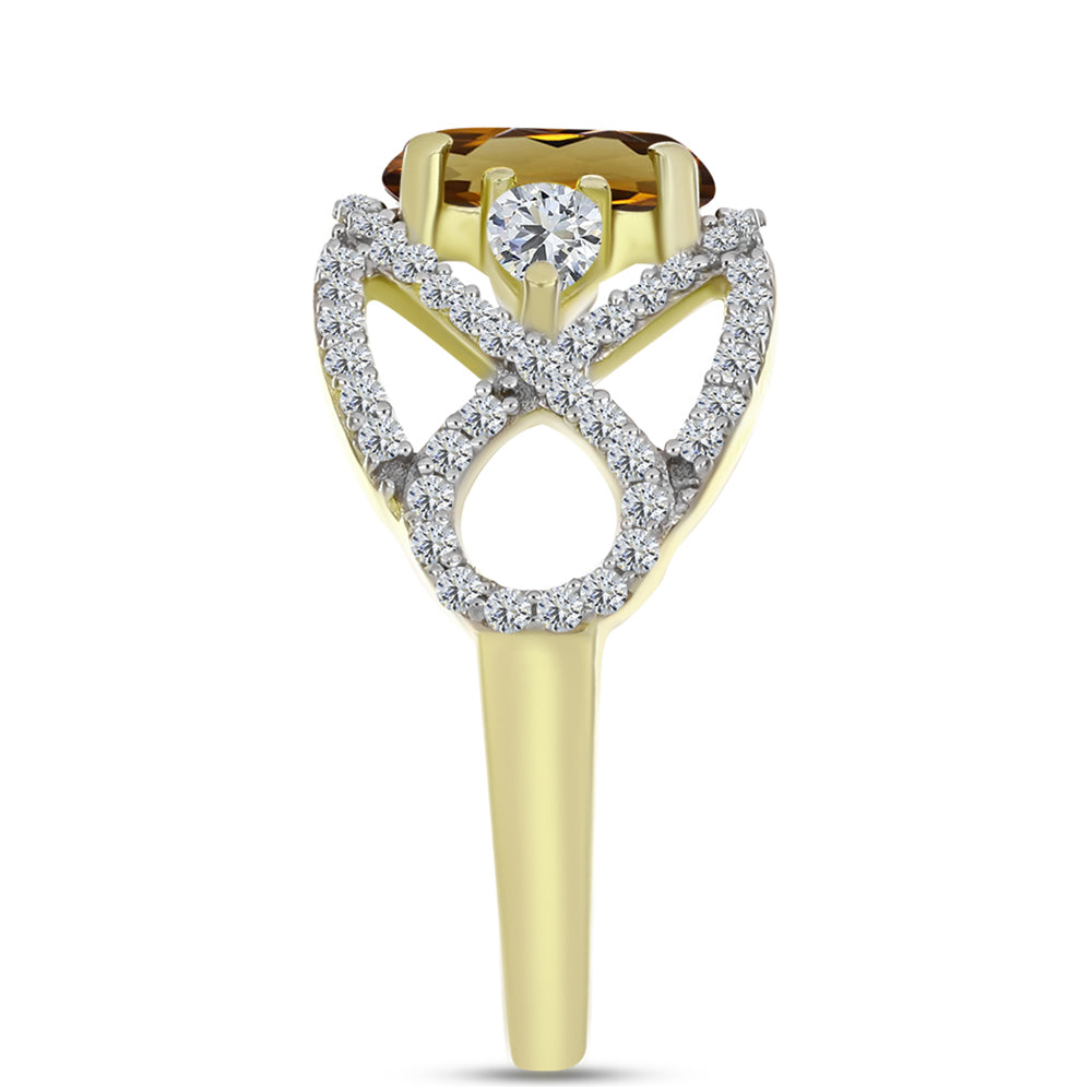 Goldplattierter Silberring mit Cognac-Quarz und weißem Topas 4 