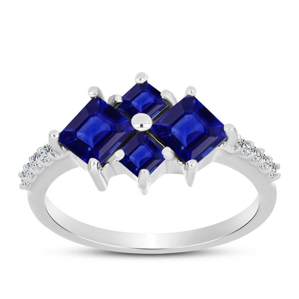 Silberring mit australischem blauem Saphir und weißem Topas 3 