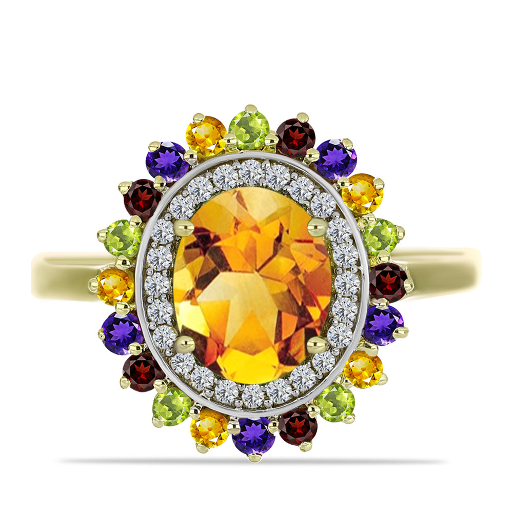 Goldplattierter Silberring mit marokkanischem Amethyst und Zitrin aus dem Ural