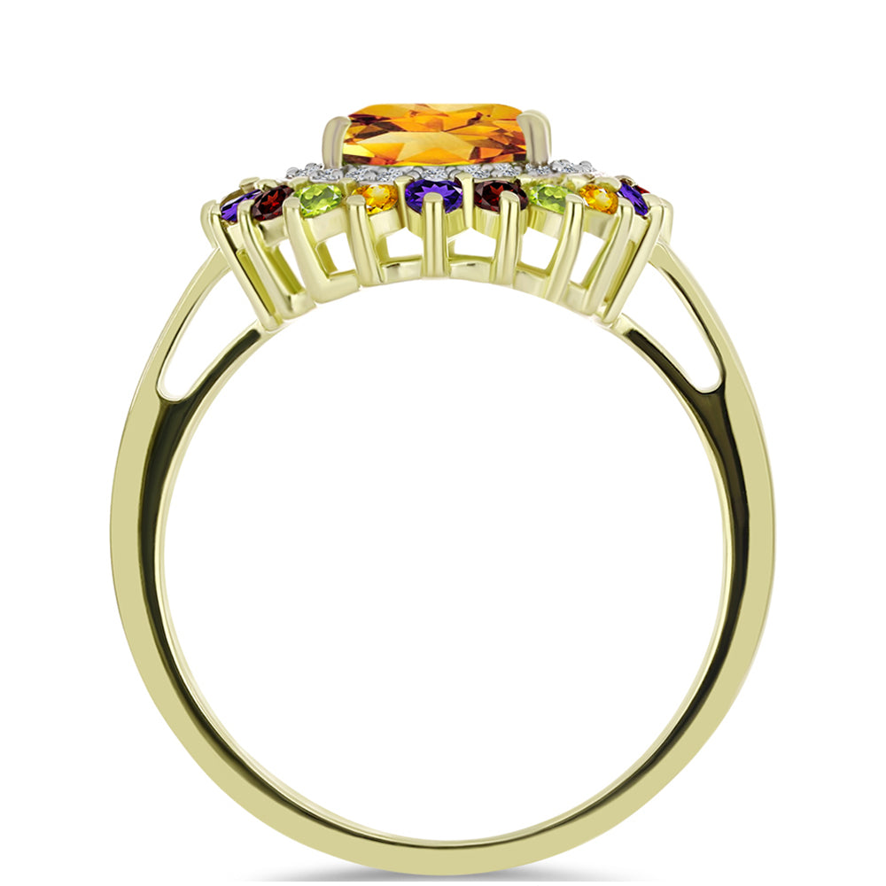 Goldplattierter Silberring mit marokkanischem Amethyst und Zitrin aus dem Ural