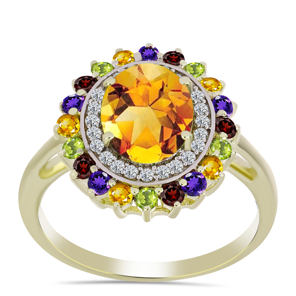 Goldplattierter Silberring mit marokkanischem Amethyst und Zitrin aus dem Ural