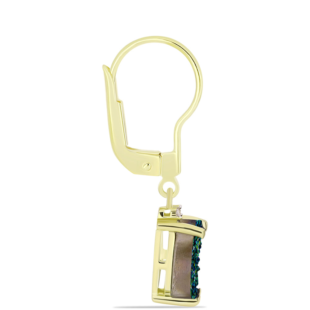 Goldplattierte Silberohrringe mit grüner Druse und weißem Topas 2 
