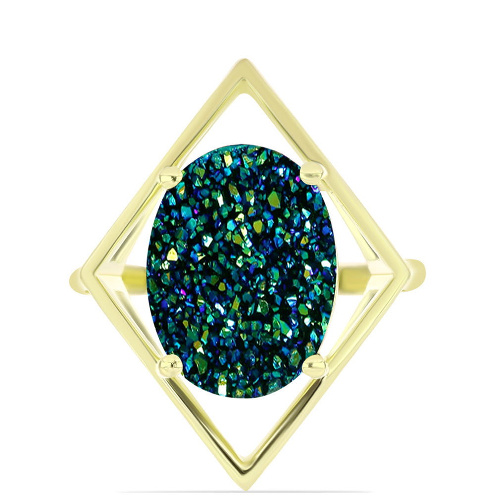 Goldplattierter Silberring mit grüner Druse 1 