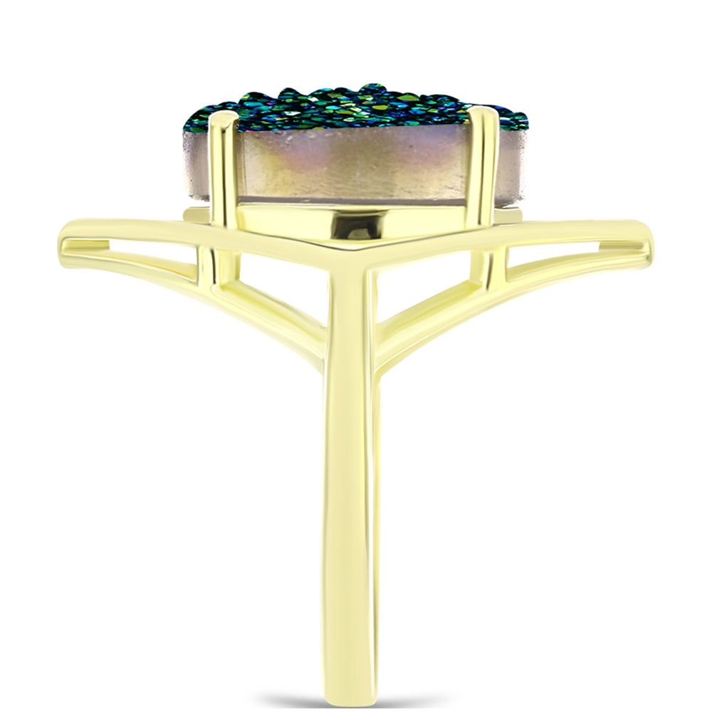 Goldplattierter Silberring mit grüner Druse 4 