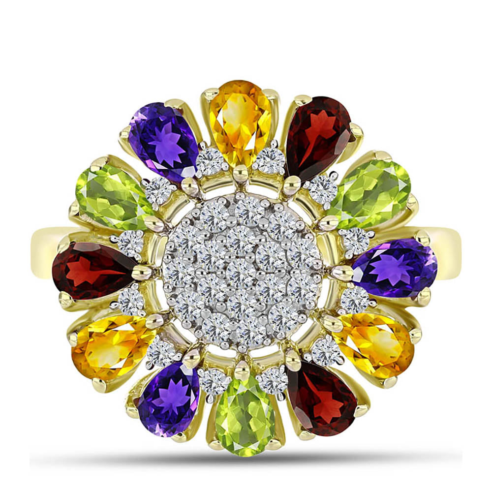 Goldplattierter Silberring mit marokkanischem Amethyst und Zitrin aus dem Ural 1 