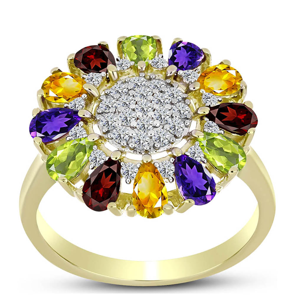 Goldplattierter Silberring mit marokkanischem Amethyst und Zitrin aus dem Ural 3 