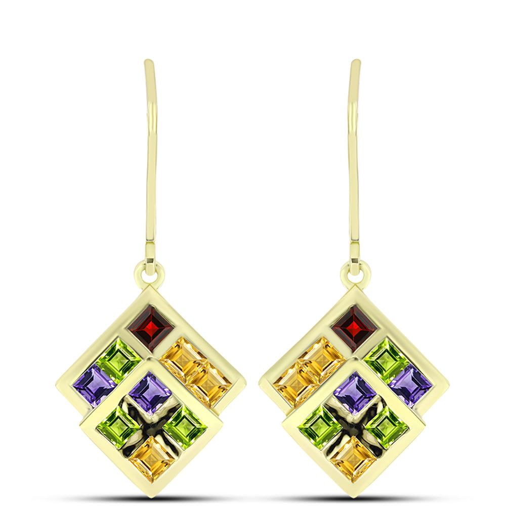 Goldplattierte Silberohrringe mit marokkanischem Amethyst und Zitrin aus dem Ural