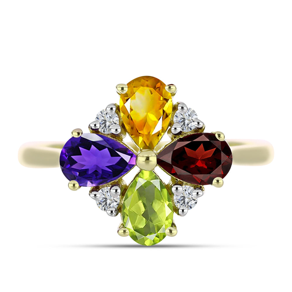 Goldplattierter Silberring mit marokkanischem Amethyst und Zitrin aus dem Ural