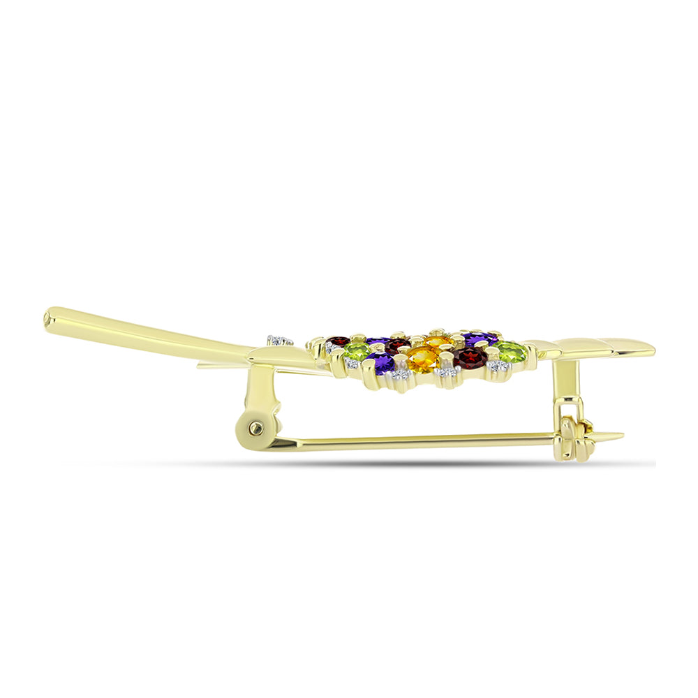 Goldplattierte Silberbrosche mit marokkanischem Amethyst und Zitrin aus dem Ural 2 