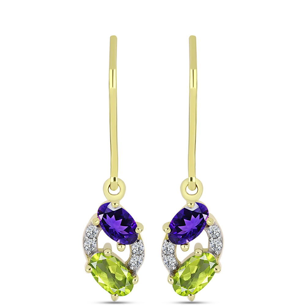 Goldplattierte Silberohrringe mit marokkanischem Amethyst und Peridot aus Changbai 1 