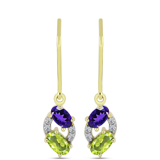 Goldplattierte Silberohrringe mit marokkanischem Amethyst und Peridot aus Changbai