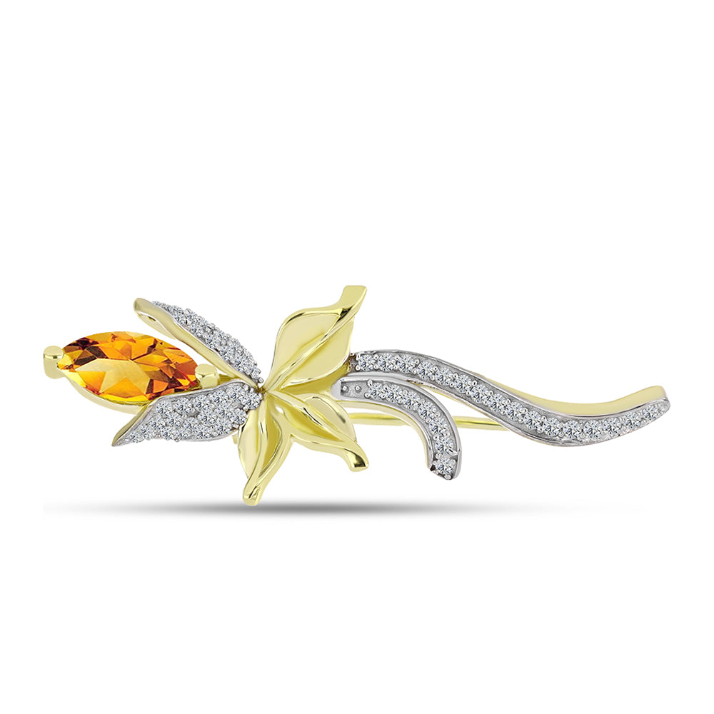Goldplattierte Silberbrosche mit goldfarbenem Rio Zitrin und weißem Topas 1 