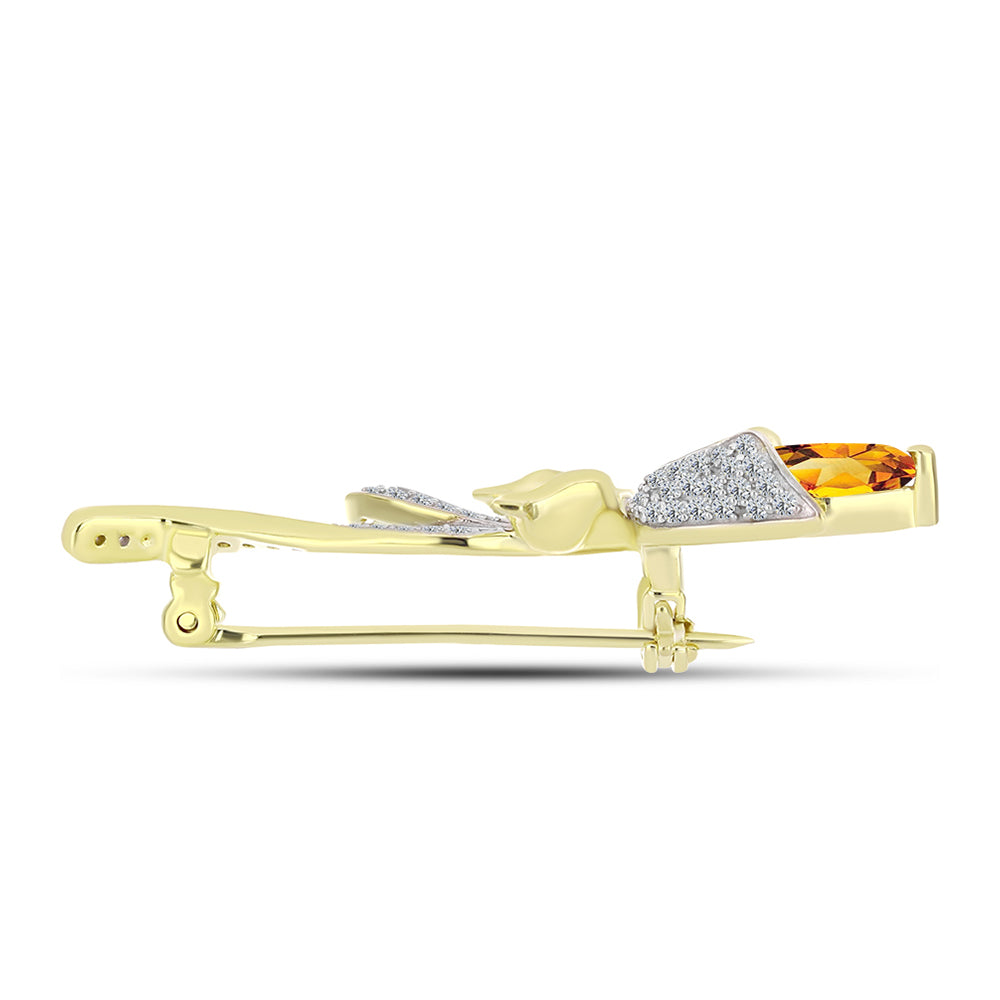 Goldplattierte Silberbrosche mit goldfarbenem Rio Zitrin und weißem Topas