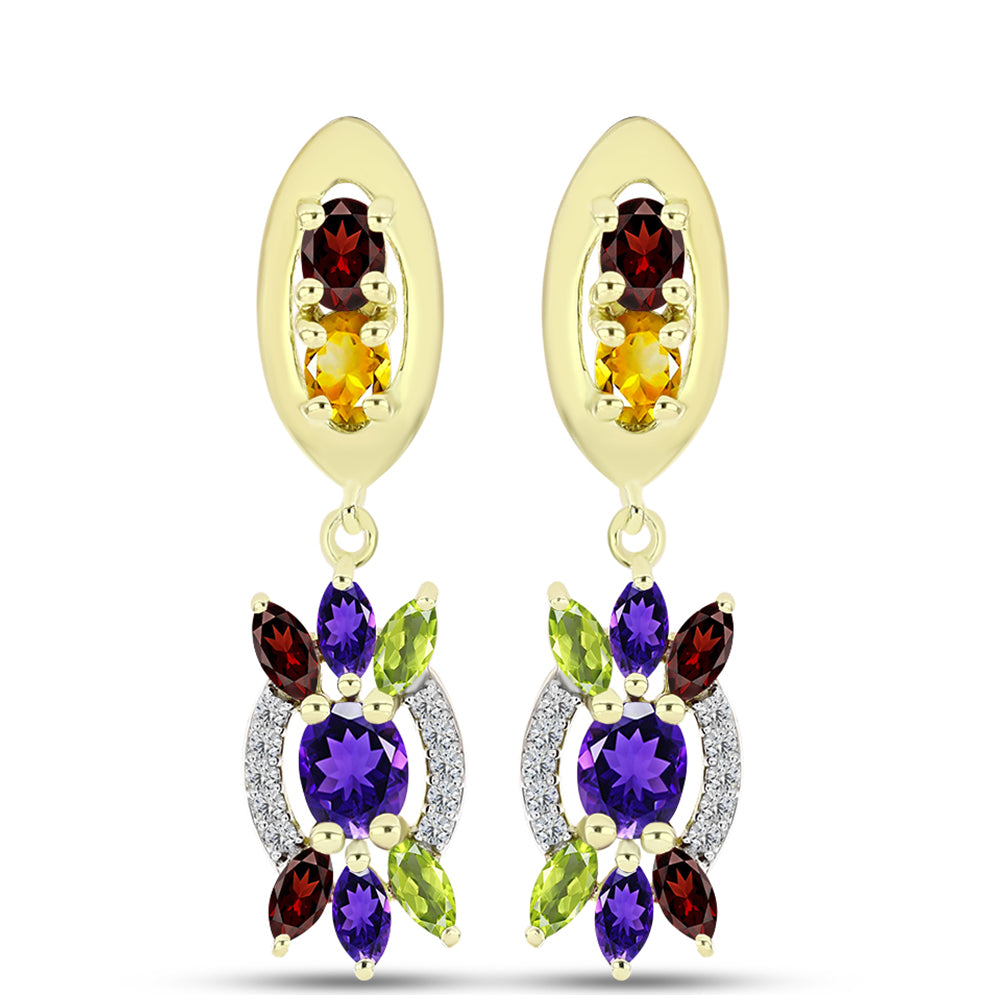 Goldplattierte Silberohrringe mit marokkanischem Amethyst und Zitrin aus dem Ural 1 