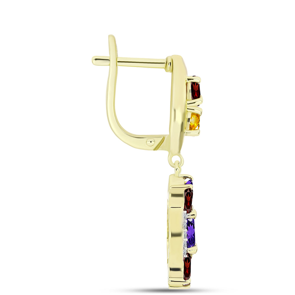 Goldplattierte Silberohrringe mit marokkanischem Amethyst und Zitrin aus dem Ural 2 