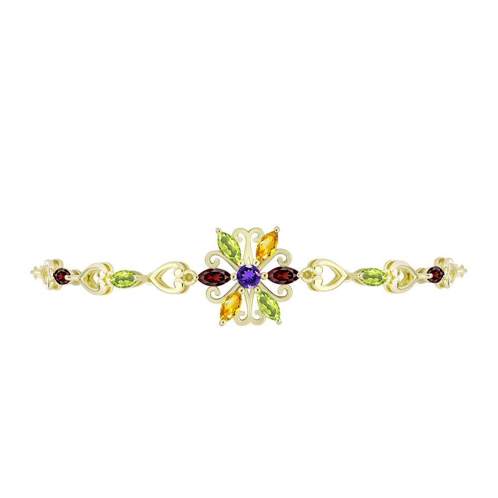 Goldplattiertes Silberarmband mit marokkanischem Amethyst und Zitrin aus dem Ural