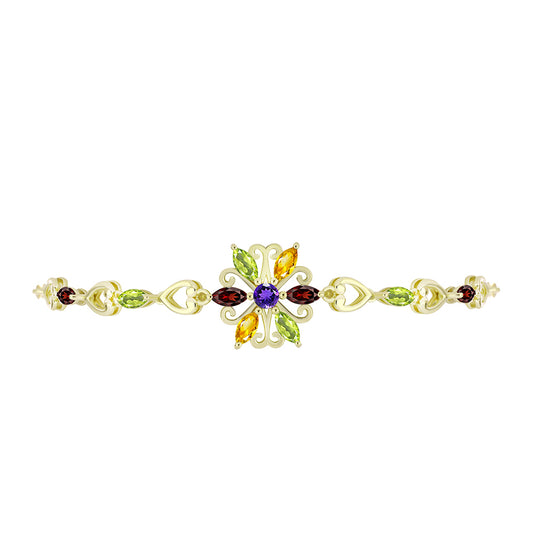 Goldplattiertes Silberarmband mit marokkanischem Amethyst und Zitrin aus dem Ural