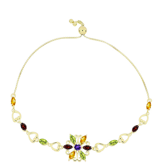 Goldplattiertes Silberarmband mit marokkanischem Amethyst und Zitrin aus dem Ural